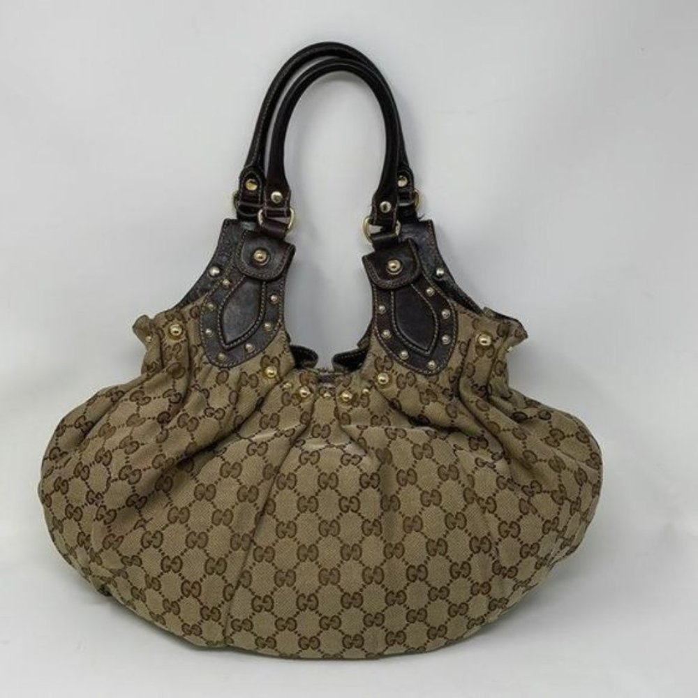 Gucci Pelham Guccissima Canvas Studded hobo shoulder bag 203624